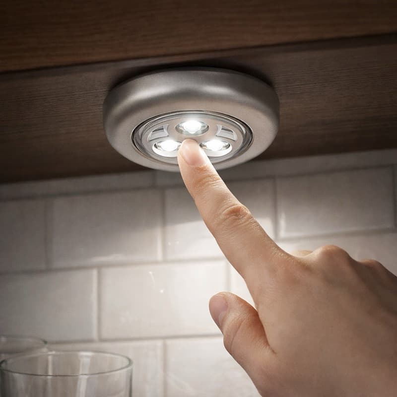 Luminária LED Toque Sem Fio 3 LEDs Armário Cozinha Guarda Roupa Luz Branco