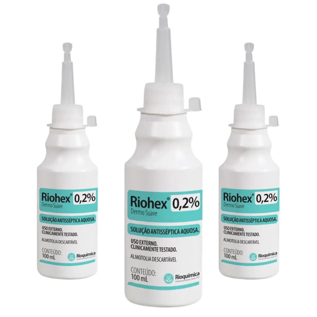 Kit 3 Clorexidina Aquosa 0,2% Riohex Rioquímica 100ml Solução Antisséptica