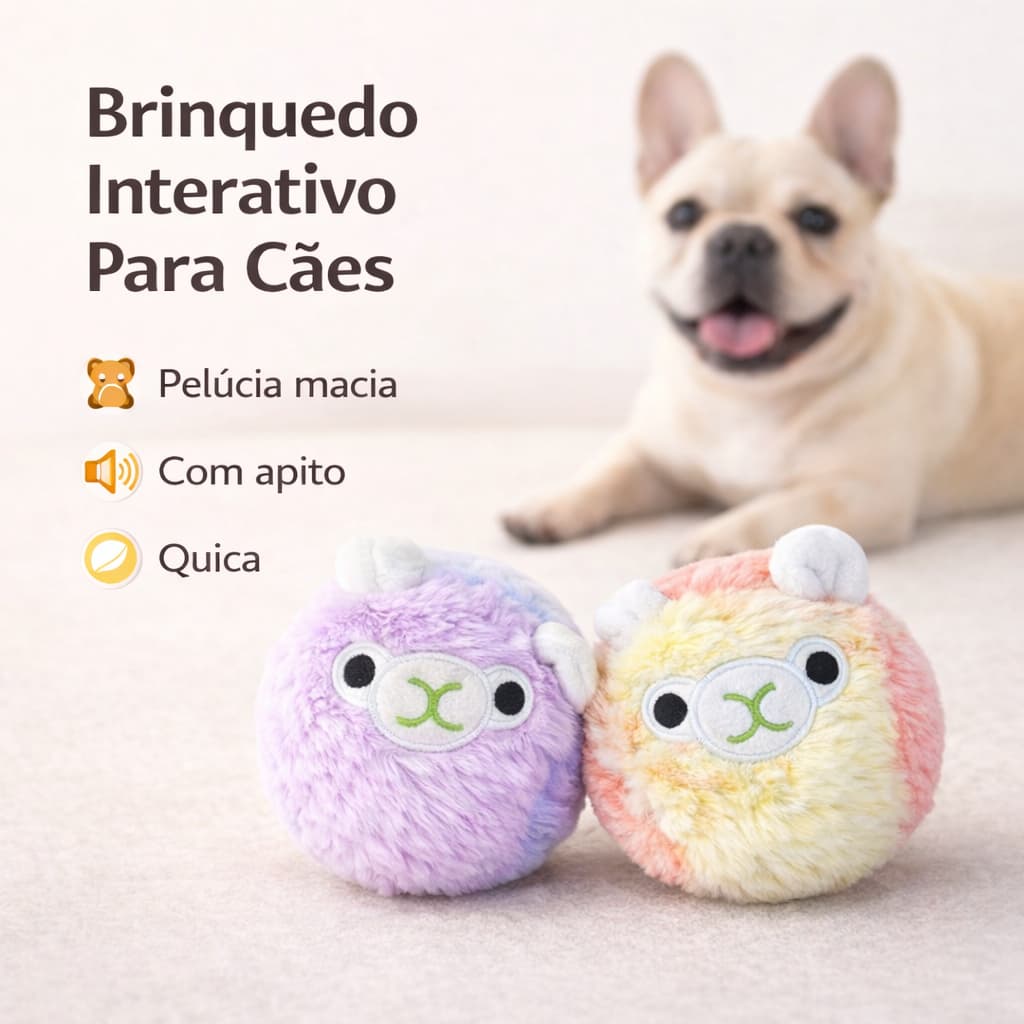 Bolinha Pet de Pelúcia Pula e Apita Brinquedo Interativo para Cães 11cm