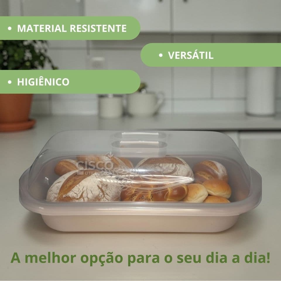 Porta Pão Plástico com Tampa Multiuso – Fruteira, Organizador e Armazenador de Alimentos  Resistente