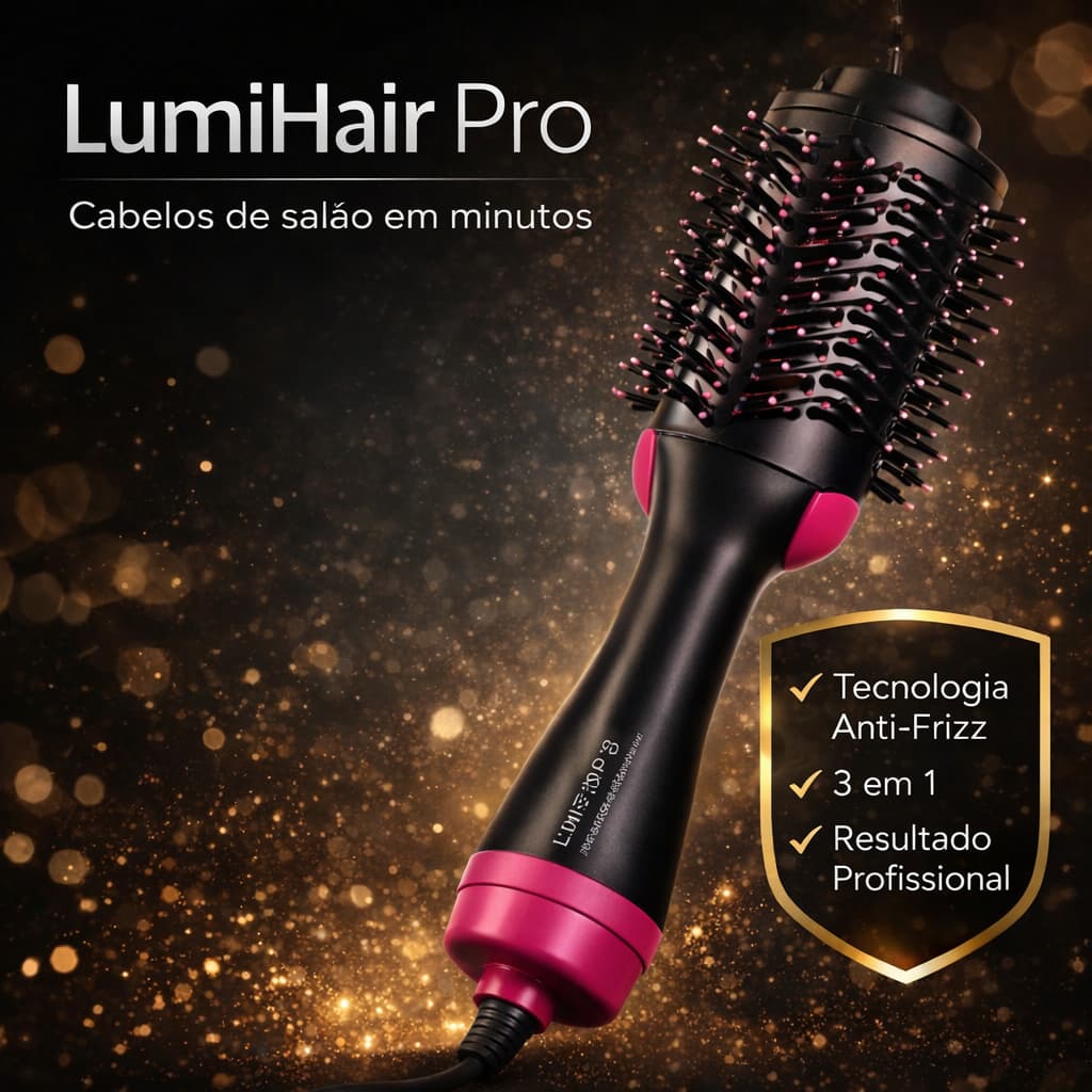 Escova Secadora 3 em 1 Profissional 110V Alisa Seca Modela Cabelo Anti Frizz LumiHair Pro