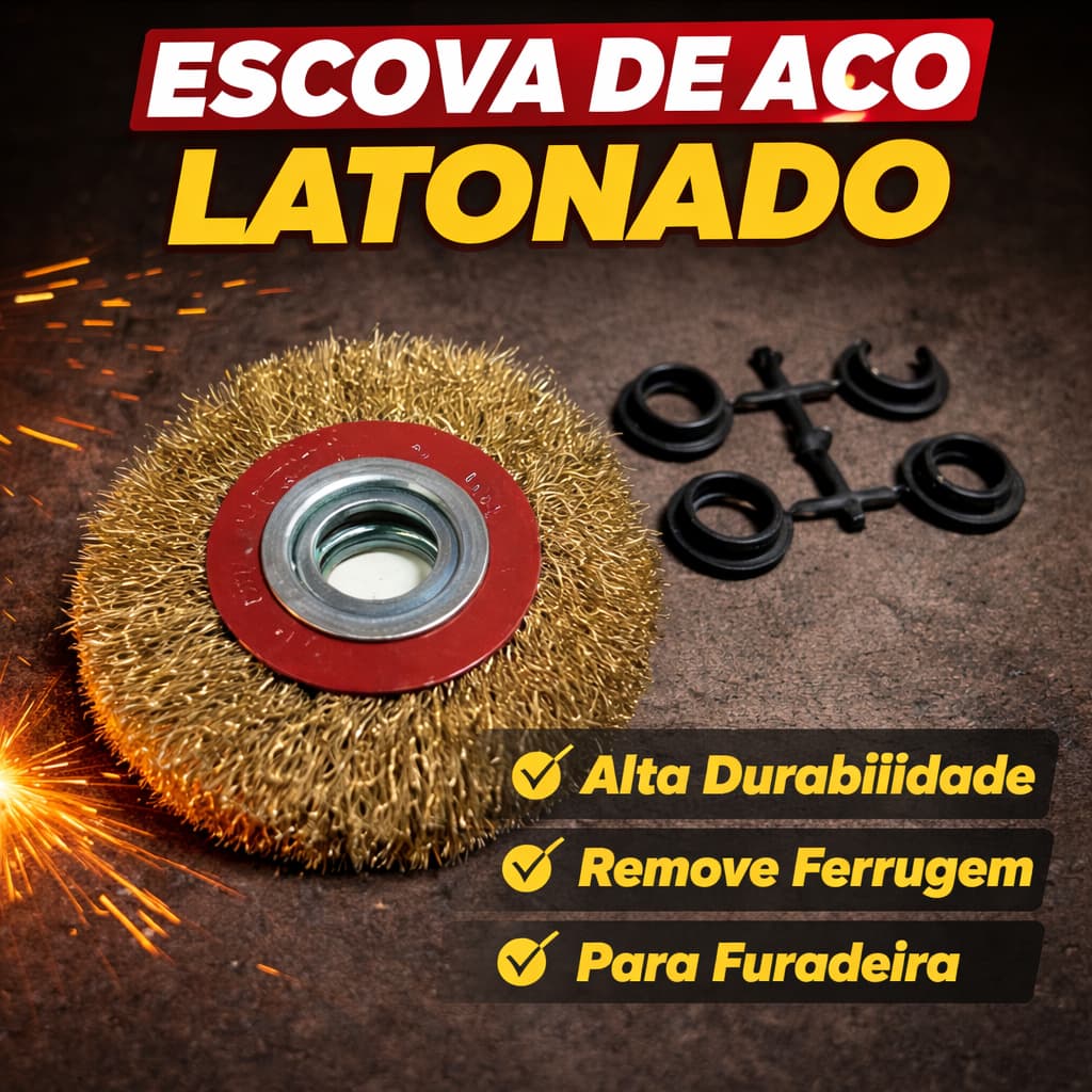 Escova De Aço Circular 100mm X 4x 100mm Rpm 4.500  Dourado