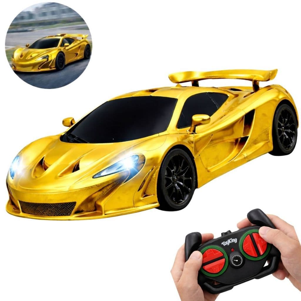 Carrinho Controle Remoto Pilha Esportivo Rápido Carro Dourado Brinquedo Menino