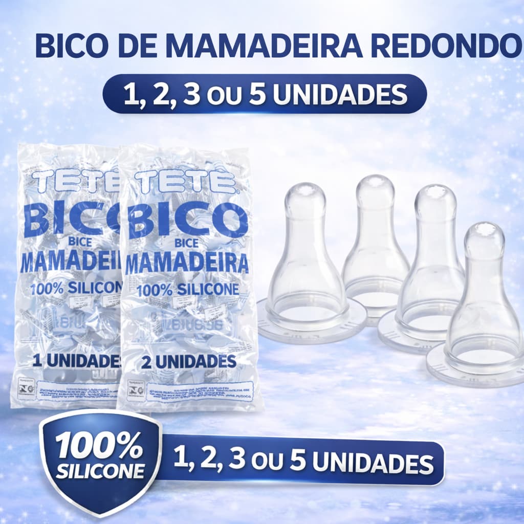 Bico de Mamadeira Redondo 100% Silicone Universal Aprovado pelo Inmetro Tetê para Bebês