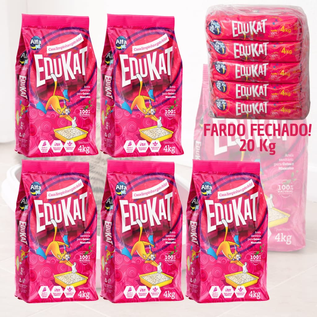 Kit 5 Areia Sanitária Higiênica Natural Argila EduKat Premium para Gatos Fardo 20kg