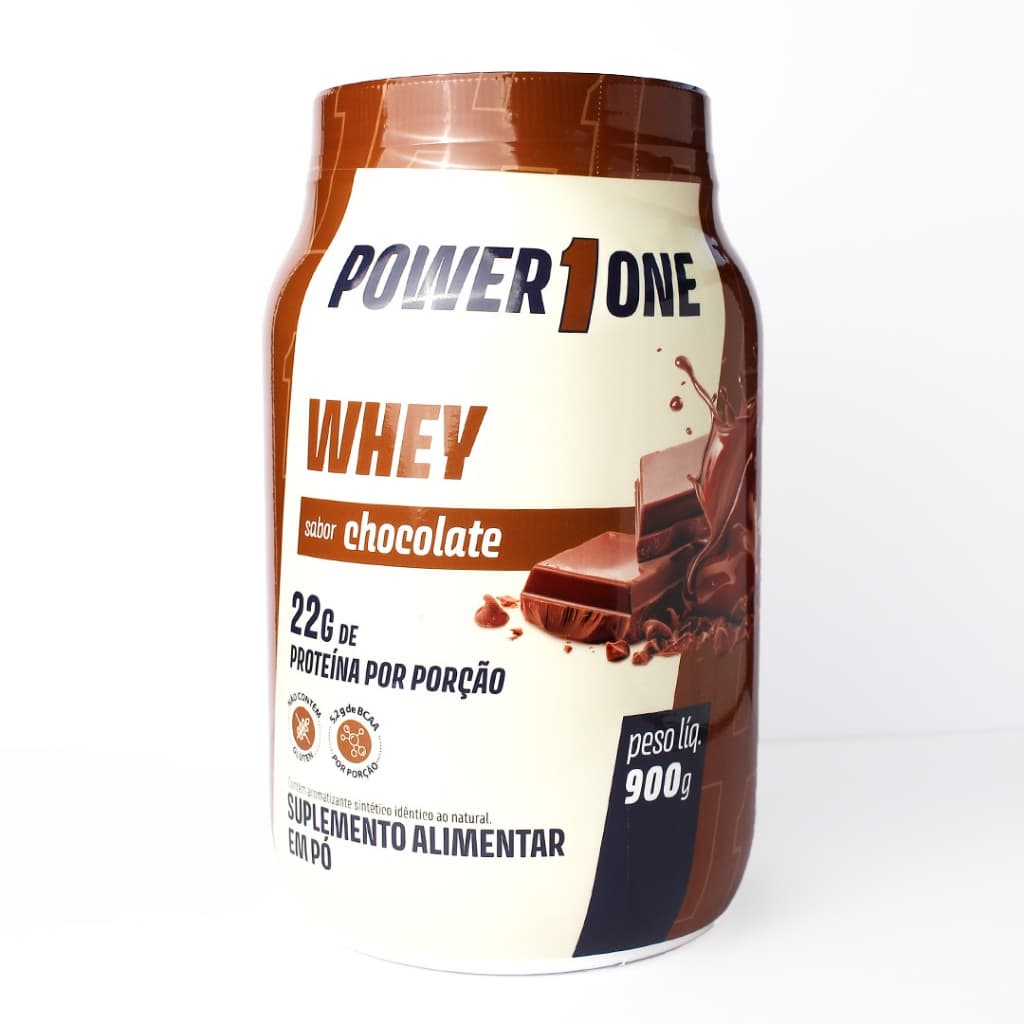 Whey Protein Concentrado Chocolate Power1One 900g 100% 22g Proteína por Dose Alta Qualidade Ganho MassaForça Recuperação