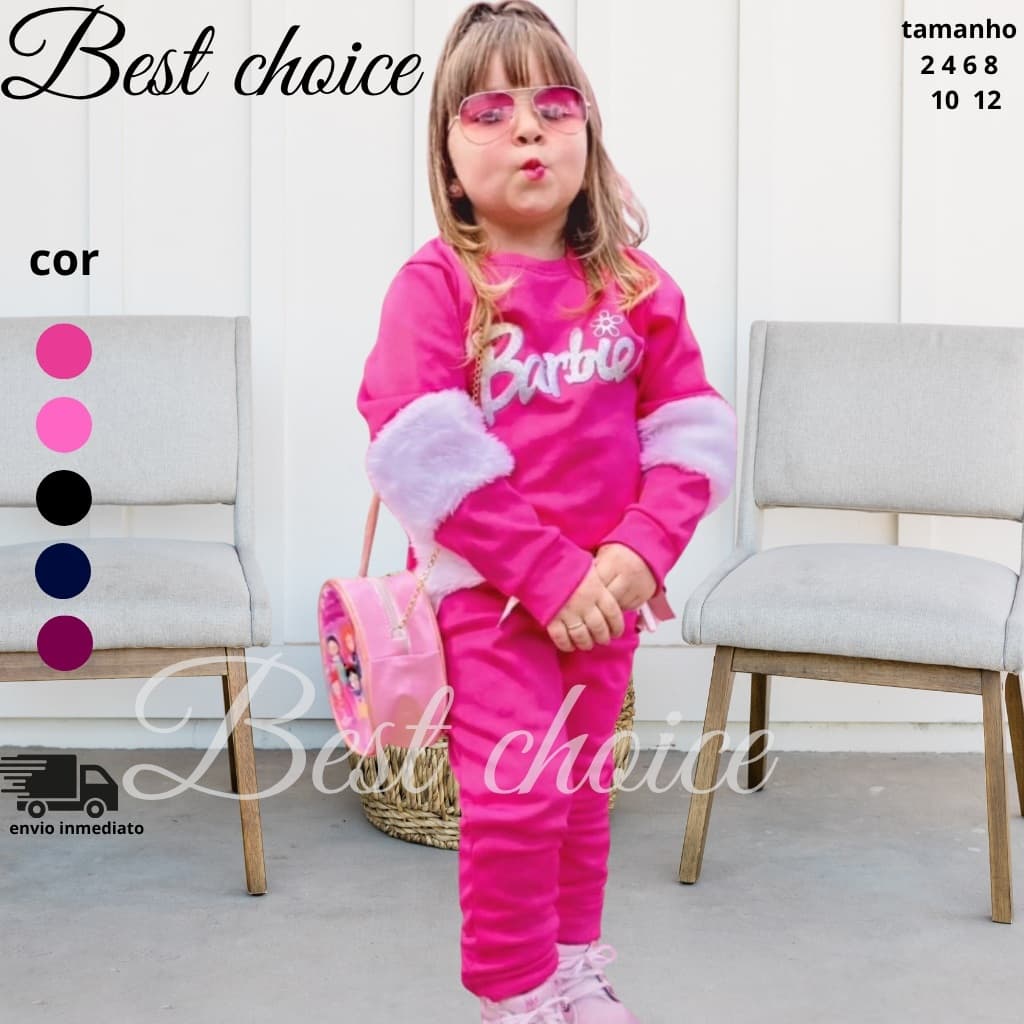 Conjunto Moletom menina Infantil juvenil  blusa e calça Com Detalhe De Pelúcia Quentinho
