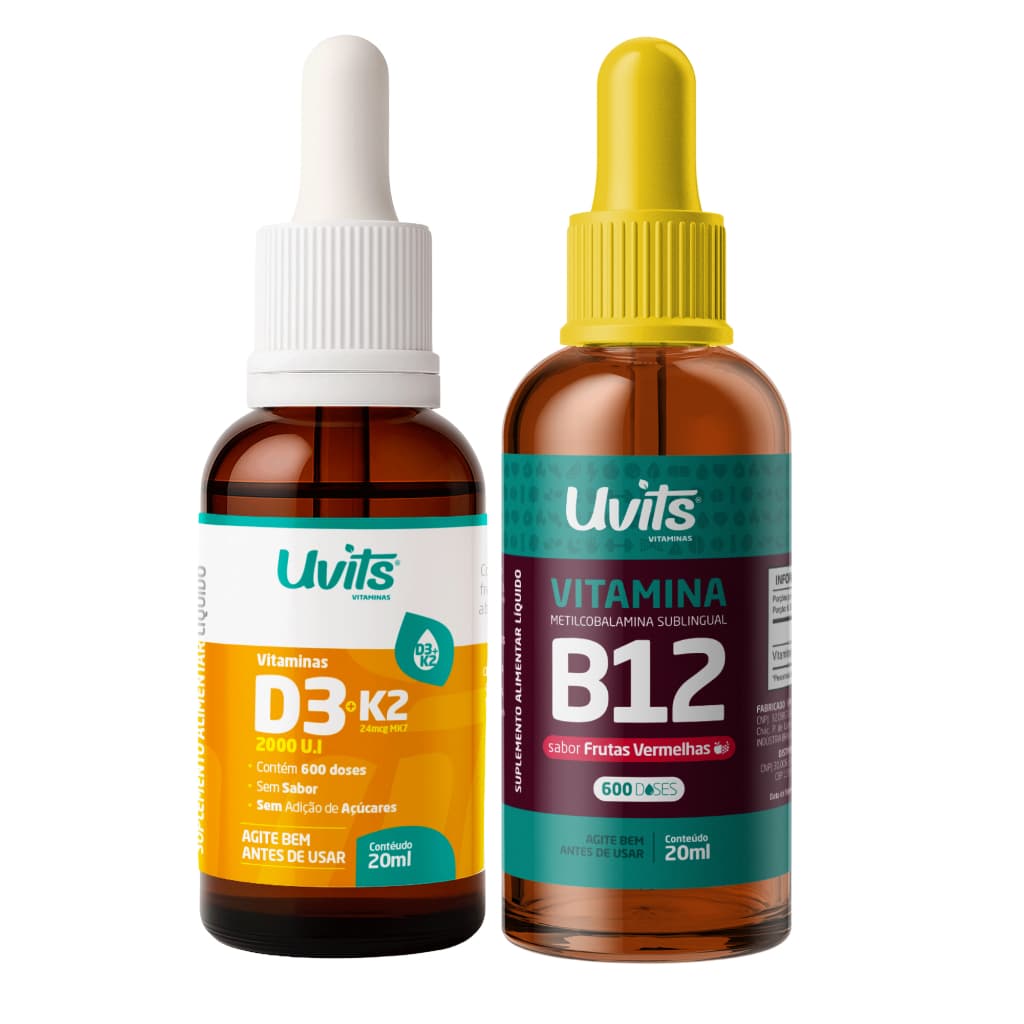 Kit Vitamina D3 2000ui + K2 20ml E Vitamina B12 20ml - Uvits