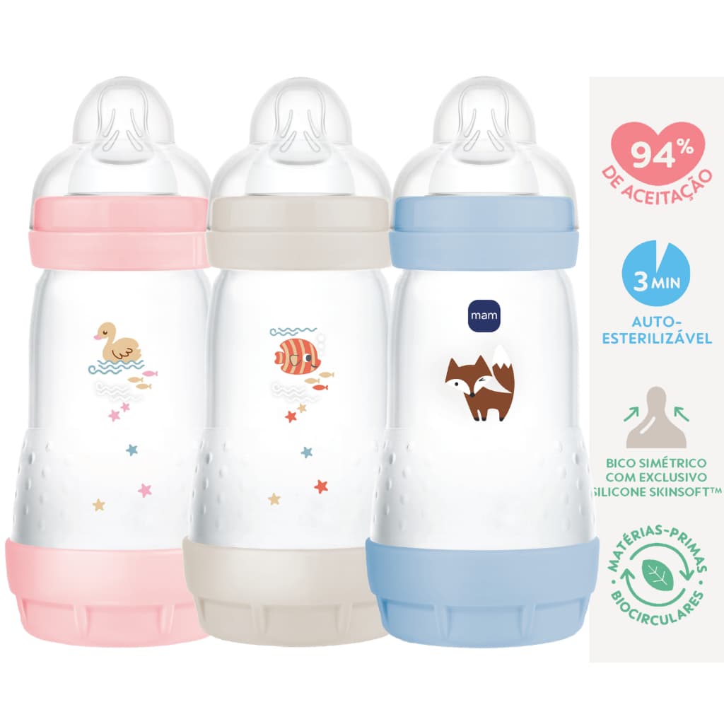 Mamadeira Mam Easy Start 260ml Com Bico Nº2 2m+ Anticólica Auto Esterilizável - Embalagem Unitária