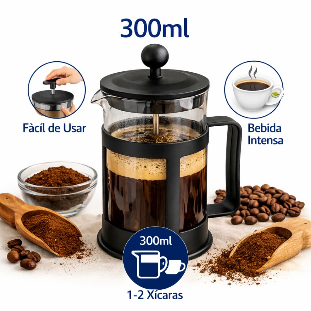 Cafeteira Prensa Francesa Vidro Café Expresso Chá Leite Cremoso 300ml Cozinha Com Tampa