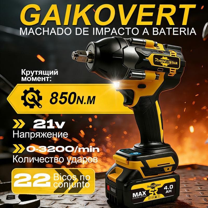 Chave de Impacto Elétrica Sem Fio 20V Parafusadeira Furadeira e Electric Wrench com 4.0AH Baterias, Motor Brushless