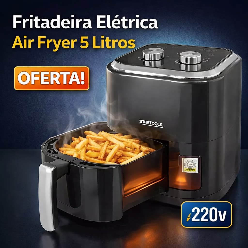 Fritadeira Eletrica Air Fryer 5 Litros 220v Cozinha Saudavel Sem Oleos Preto