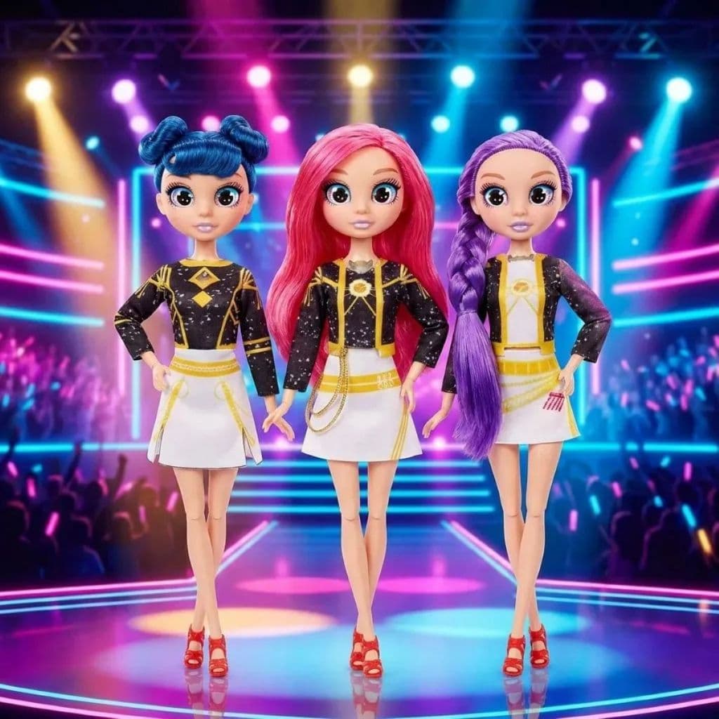 Kit 3 Bonecas K-Pop Rumi Mira Zoey Articuladas Toca Música com Luz e Acessórios