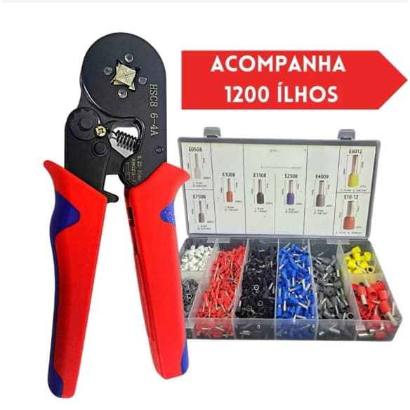 Kit Alicate Crimpar Profissional + 1200 Terminais Tubulares | 3 Opções: Apenas Alicate / Apenas Terminais / Kit Completo