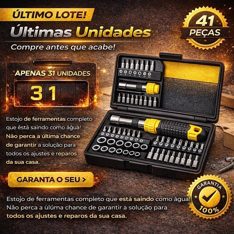 Jogo de Chaves 41 Peças Black Bull Catraca 1/4 Kit Ferramentas Completo Soquetes Bits Maleta