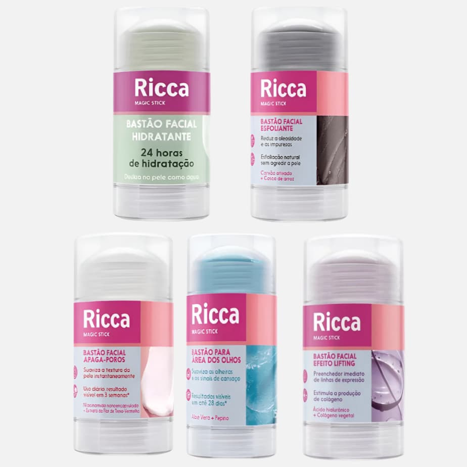 Bastao Facial Ricca Skincare Stick Hidratante Area dos Olhos Esfoliante Efeito Lifting Apaga Poros