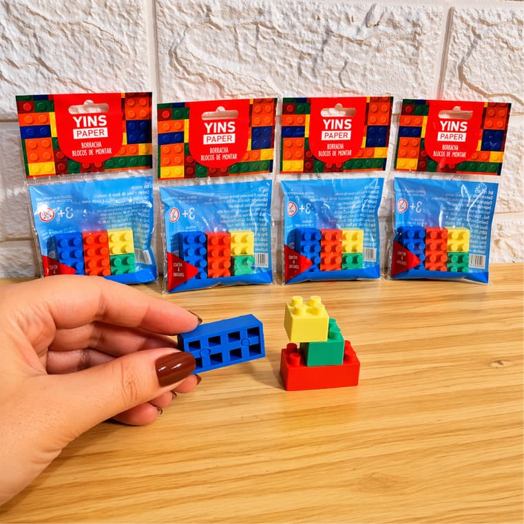 ENVIO IMEDIATO | Borracha Escolar Blocos De Montar Lego Formas Encaixe 4 Unidades