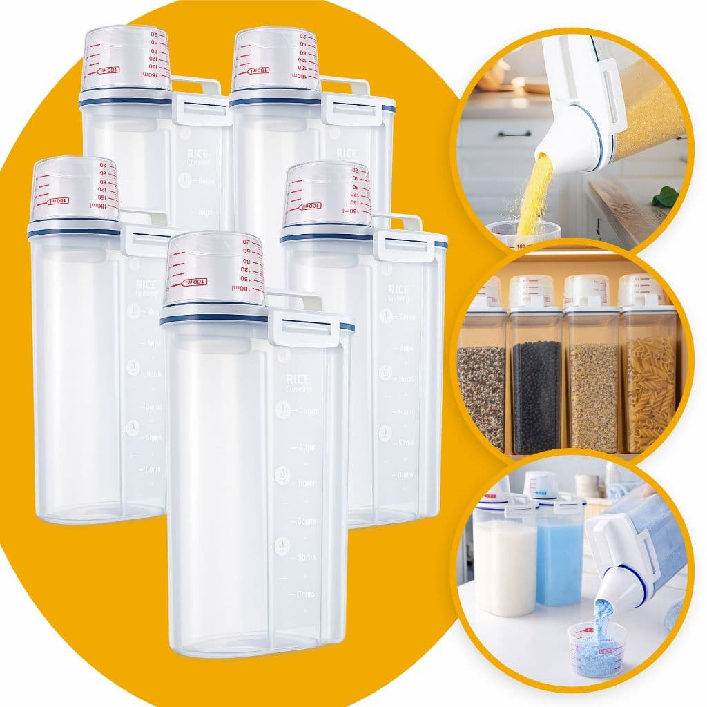 Pote Hermético 2.5L Com Copo Medidor Bico Dosador Cozinha Mantimento Lavanderia Multiuso Organizador Dispenser Sabão