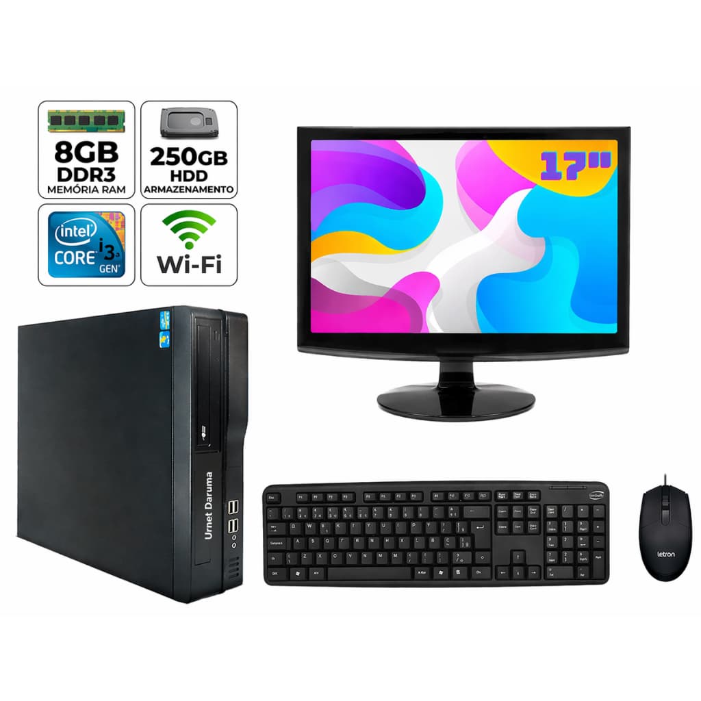 Computador Completo Intel Com 8gb ram Ddr3 250gb HD Wifi Trabalho Estudo Tela 17" Core i3 Segunda Gr