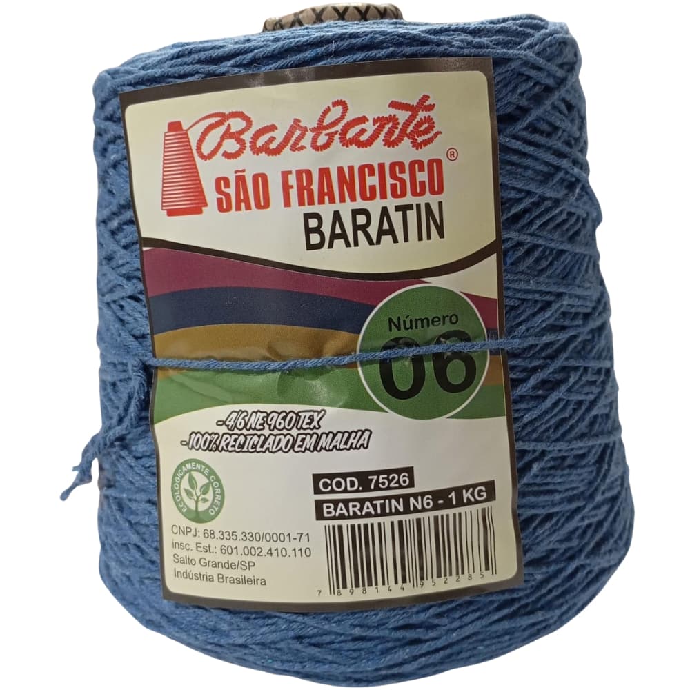 Barbante BARATIN nº06 1kg . AZUL MARINHO - Algodão reciclado. Linha Para Crochê. Tapete Crochê.