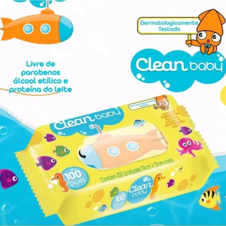 Lenço Toalha Umedecidas Infantil Clean Baby 100 Unidades