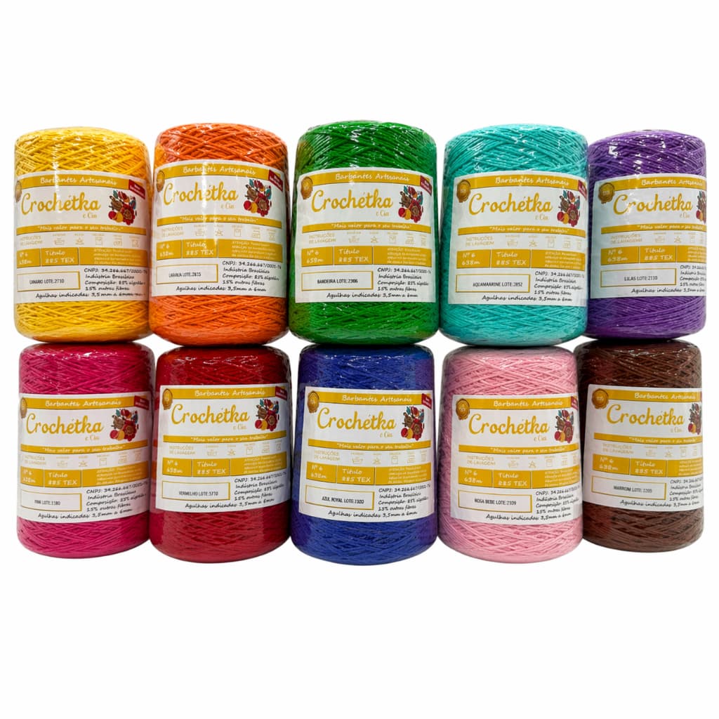 Kit 10 Cones Barbante Crochétka 600g Fio 6, Fio 8 e Fio 4 Para Crochê e artesanatos, tapetes, jogos de banheiro, cozinha