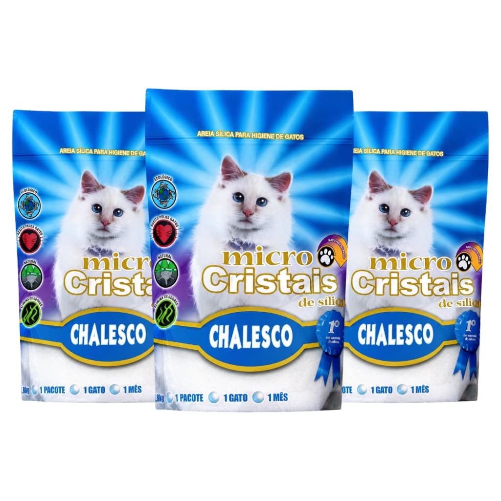 Kit 3 Areia Sanitária Higiênica Micro Cristais de Sílica Fina Gatos Ultra Absorvente 1,8 Kg Chalesco