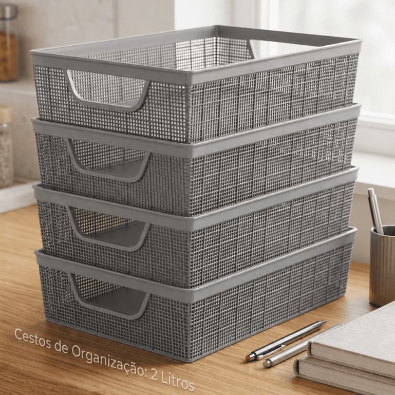 Kit 4 Cestos Organizadores 2 Litros em Plástico Multiuso Banheiro Cozinha