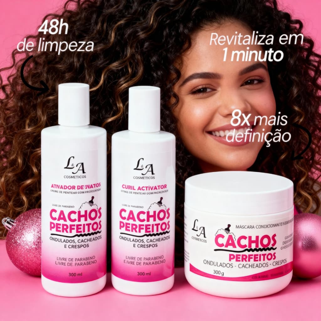 Kit Cachos Perfeitos Shampoo Condicionador e Máscara Hidratante L&A Cosméticos 300g