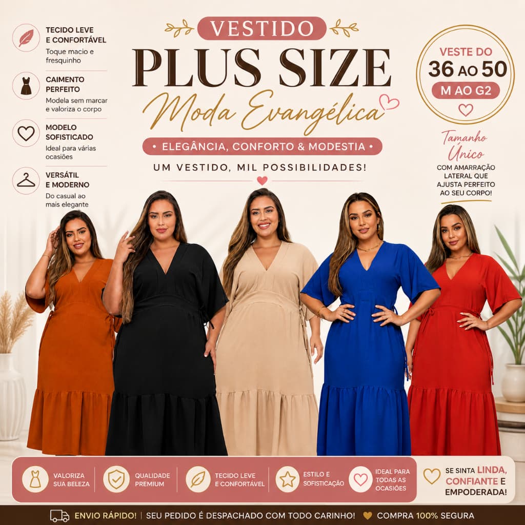 Vestido Feminino Plus Size Evangélico Crepe Duna Vestido Midi Casual Elegante Trabalho Passeio Culto