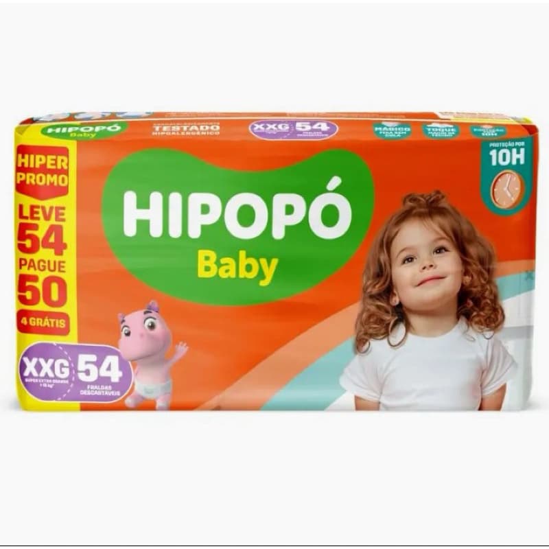 Fralda Descartável Hipopó Baby - Proteção por 10h e Toque Macio