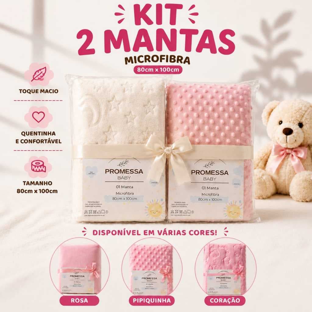 Kit 2 Mantas Bebê 3D Microfibra Ultra Macia | Cobertor Mantinha Maternidade Menina Perfeita