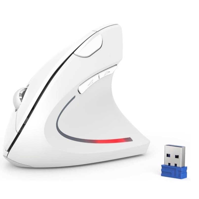 Mouse ergonômico TECKNET, mouse vertical sem fio 4800 DPI com 5 níveis de DPI ajustáveis, 6 botões, mouse óptico