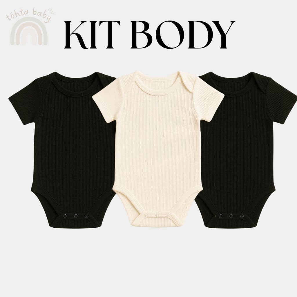 Kit Body Infantil Bebê 100% Algodão Meia Manga Curta Enxoval Liso Neutro Menino Menina Confortável  Unissex Fofo Fofa