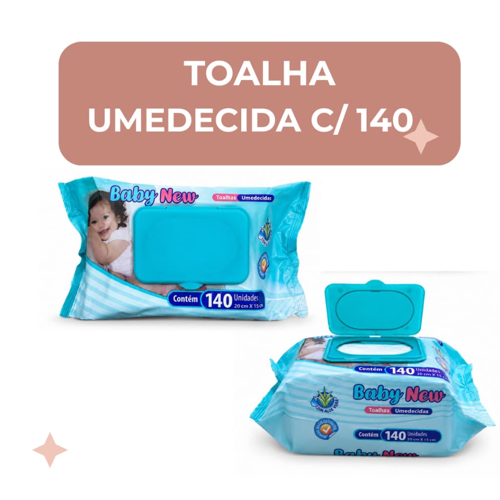Toalha Umedecida Baby New 140 Unidades Com Tampa Lenço Umedecido Bebê