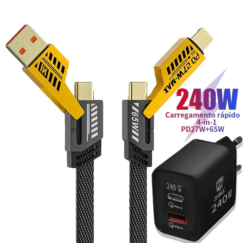 Cabo Carregamento Rápido Carregador 4 Em 1 USB Tipo C Para iP Trança de Nylon 1,0 Metros Cabo Adaptador GaN