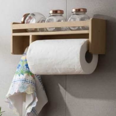 Porta tempero cozinha suporte organizador condimentos prateleira parede de madeira mdf papel toalha guardanapo pequeno