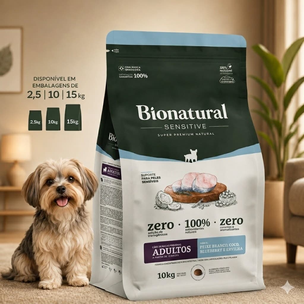 Ração Para Cachorro 2.5kg Bionatural Prime Sensitive Adulto Raças Pequenas Peixe Branco Coco