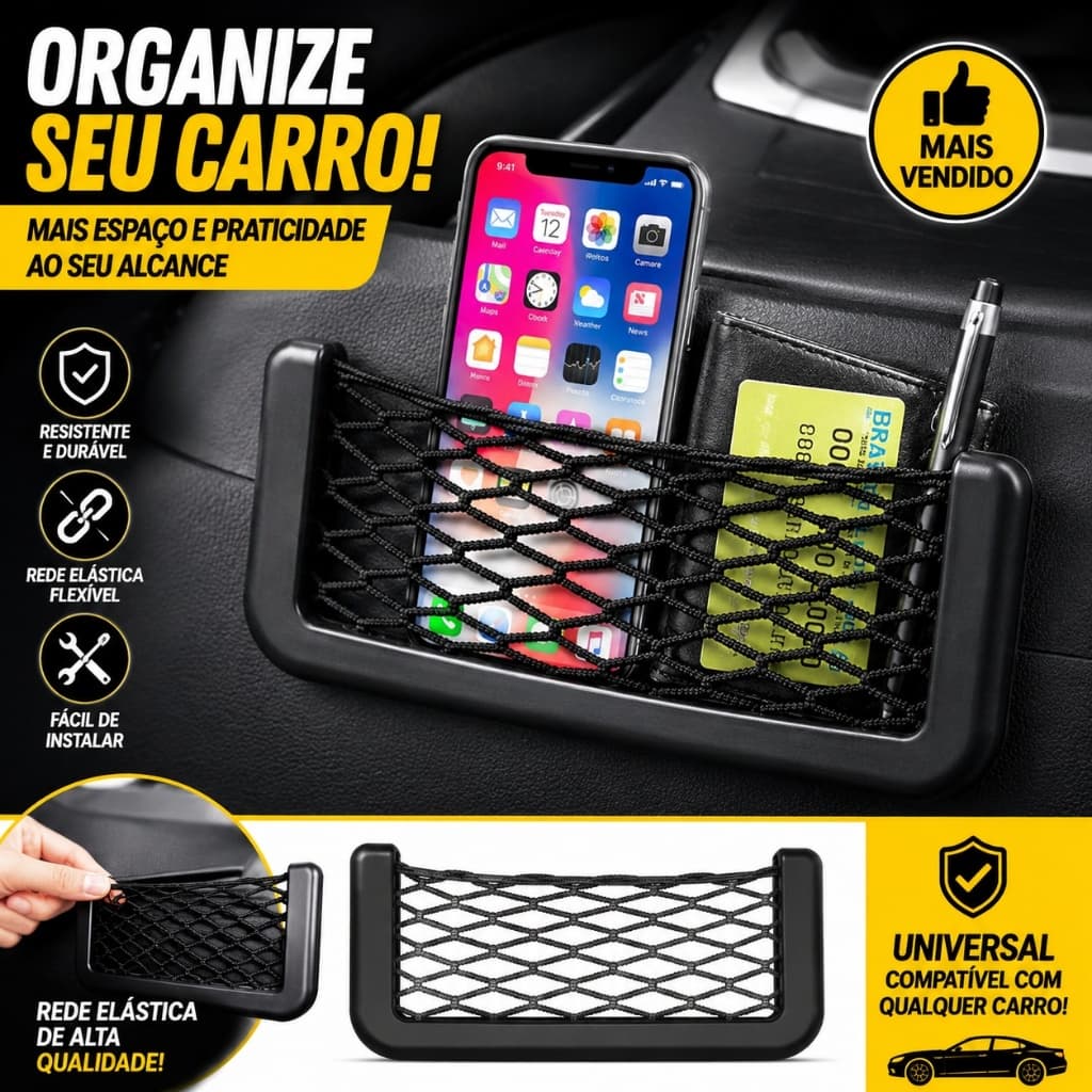 Rede Organizadora Porta Objetos Para Carro Suporte Celular Bolsa Porta Treco Universal Painel Automotivo