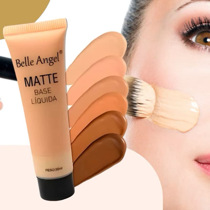Base Líquida Belle Angel 30ml com Alta Cobertura e Efeito Matte