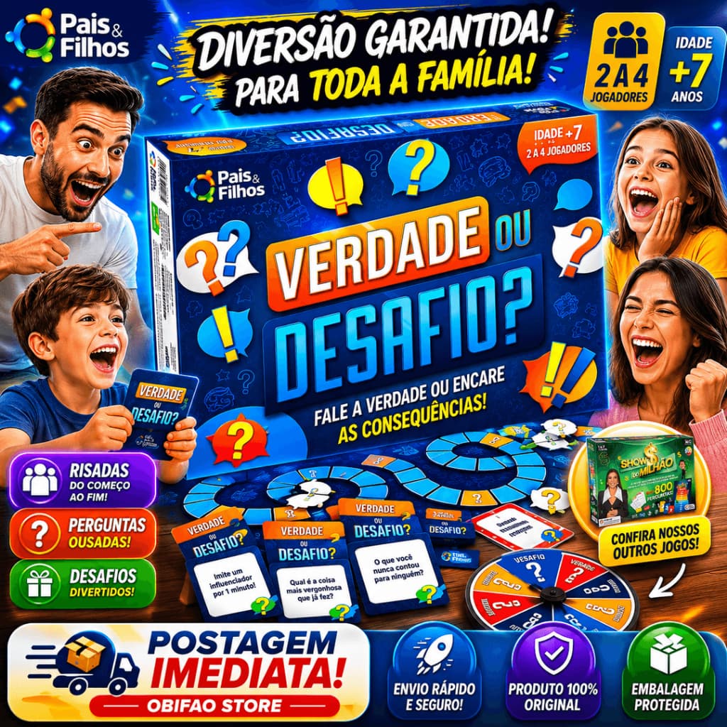 Verdade ou Desafio Jogo de Tabuleiro p/Família Pais & Filhos