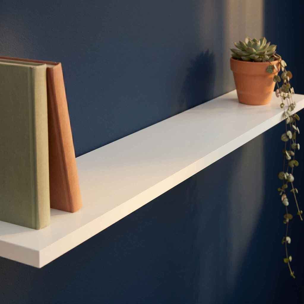 Prateleira Flutuante MDF Branca 120x20 Suporte Invisível Parede Decorativa Sala Quarto Banheiro