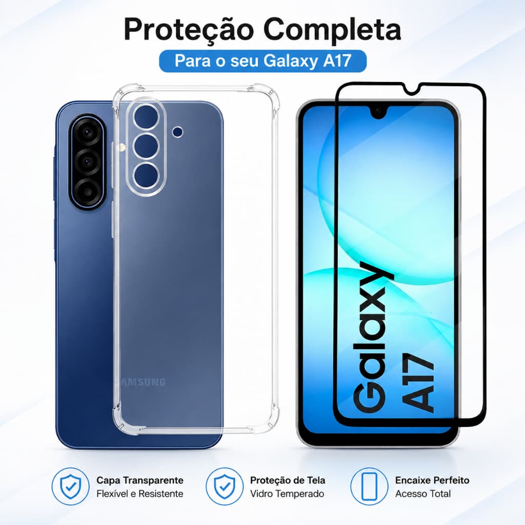KIt Pelicula Vidro 3D Comparável Com Samsung A17 + Capa Anti Shock Capinha