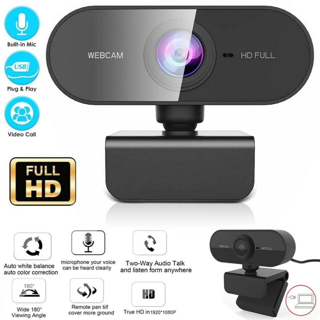 Câmera Webcam Full HD 1080p Microfone Integrado Giratório 360° Regulagem Livre Ideal para PC Notebook e Home Office Top