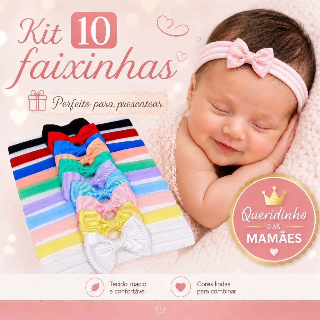 Kit 10 Faixas Laços faixinha para bebe menina Tiara para bebê RN 0 a 2 Anos roupinhas bebê saída maternidade enxoval