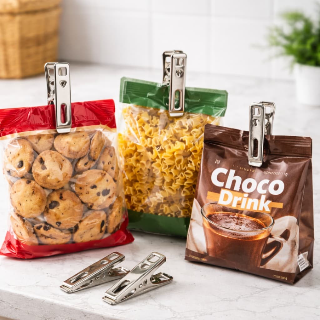Kit Prendedor de Aço Inox Grampos Super Resistentes de Prender Roupa ou Embalagem Alimentos Cozinha