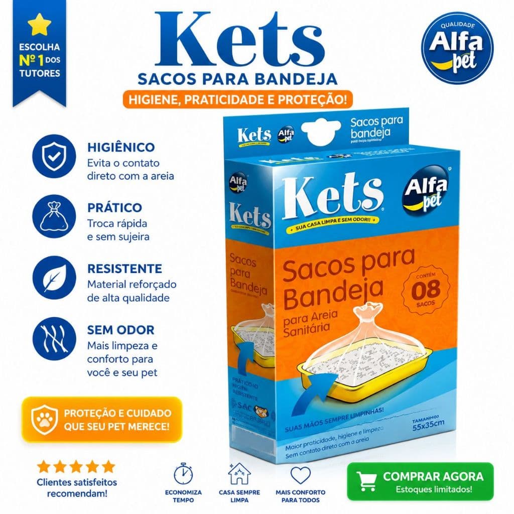 Sacos para Bandeja de Gato Areia Sanitária 8un 55x35cm Kets