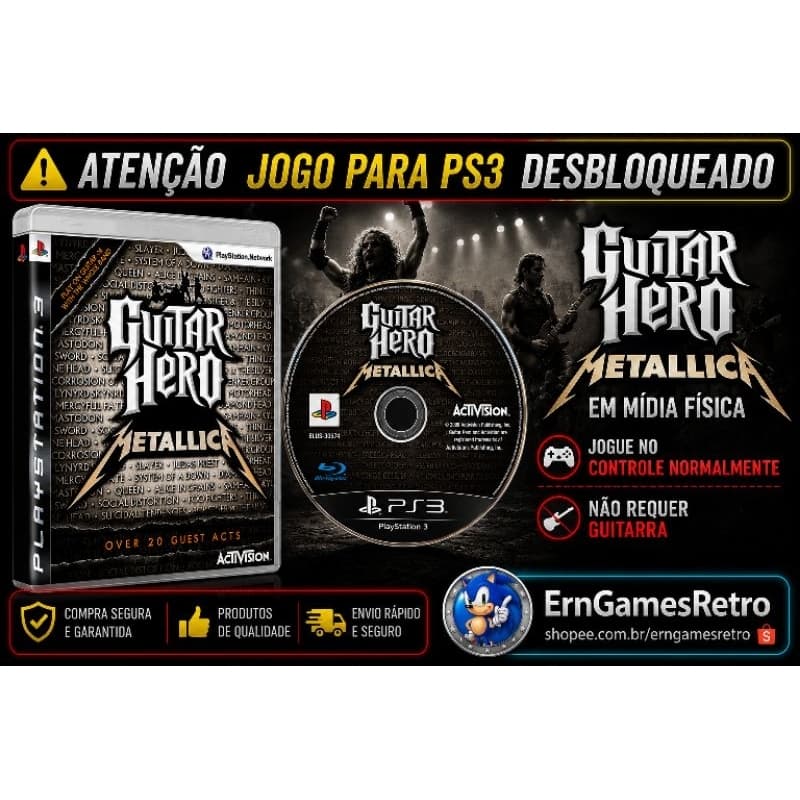 Guitar Hero Metállica ,PS3 Desbloqueado HEN ou CFW - Mídia Física - Jogue no Controle ( Joystick ) , Não Requer Guitarra