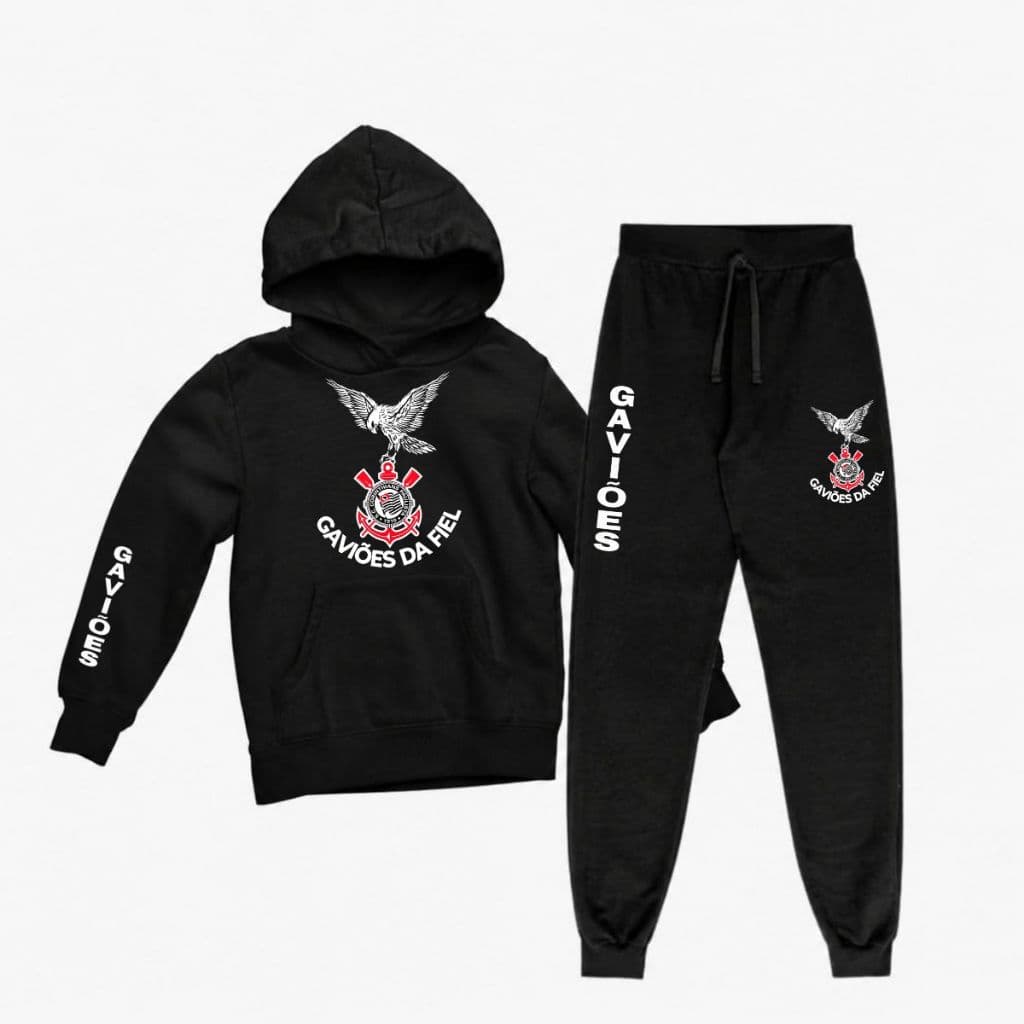Kit Infantil Conjunto Unissex Gaviões da Fiel Blusa de Frio Moletom Agasalho Personalizado Futebol