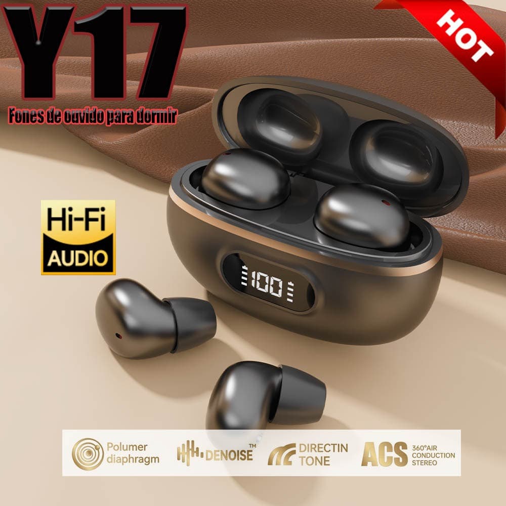 Y17 Fone de Ouvido Bluetooth Sem Fio Redução de Ruído Bateria Longa À Prova d Água Estojo com LED